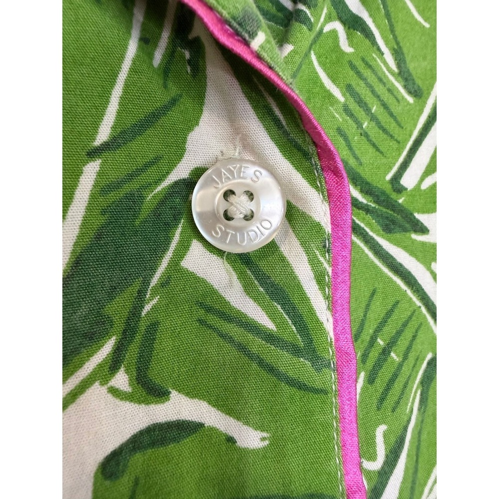 Jayes Studio Banana Leaf Print Sleep Shirt Green White Pink Piping XXS 00-0 - Picture 5 of 8
